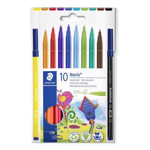 Staedtler Fiberpen - Noris Club - rund spids - 1,0 mm - 10 assorteret farver